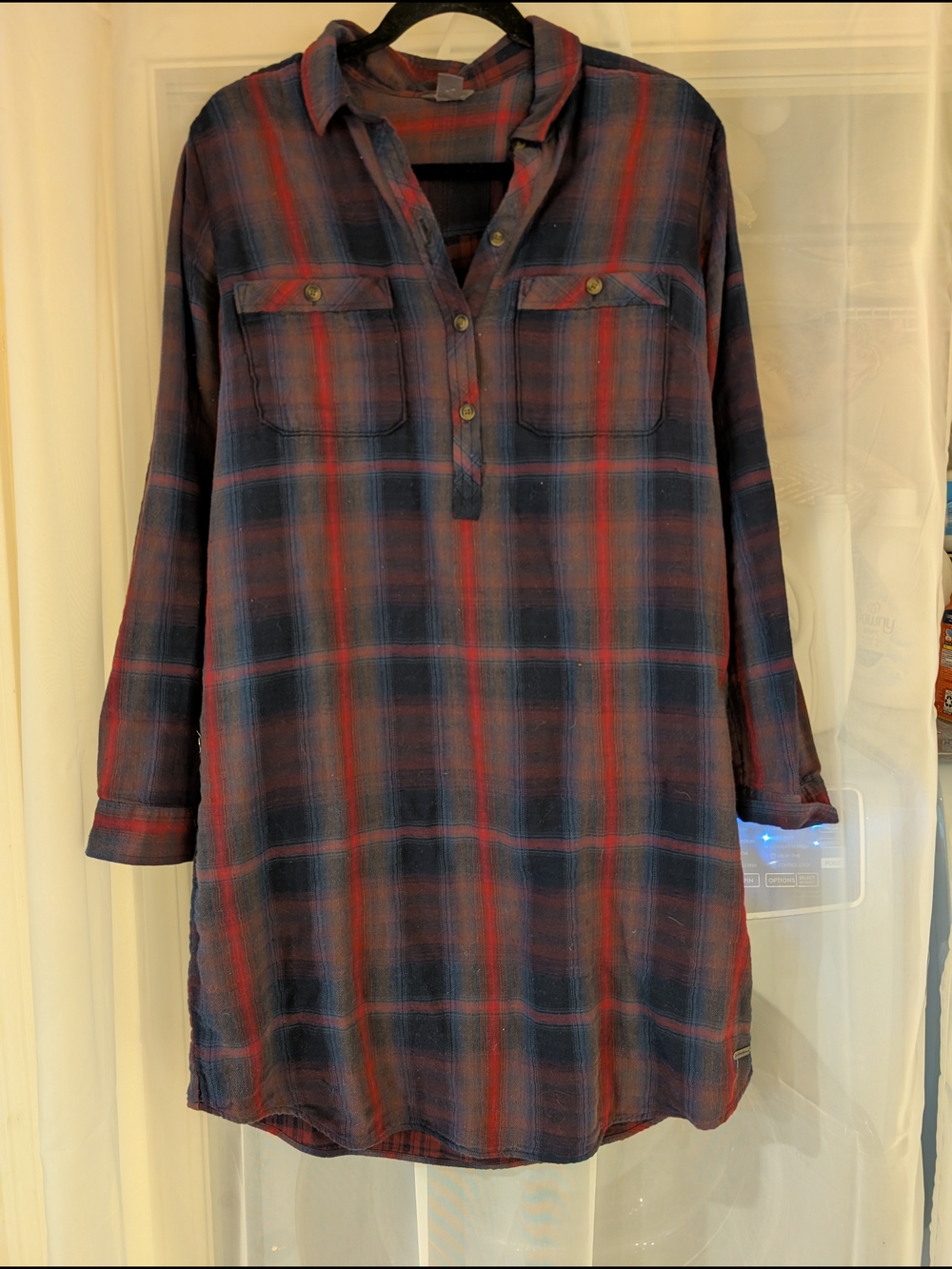 Plaid Tunic Shirt Dress in Navy and Red